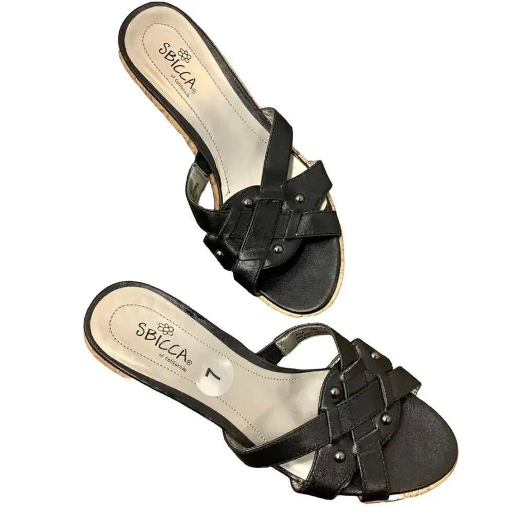 VTG SBICCA LAYLA Wedge Sandal SZ 7 Cork Espadrille Whimsigoth Studded Boho Y2K